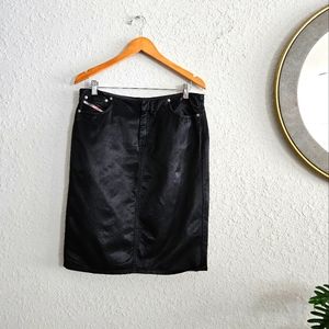 Diesel Y2K 1980's Black Coated Denim Hip Hugging Jean Mini Skirt